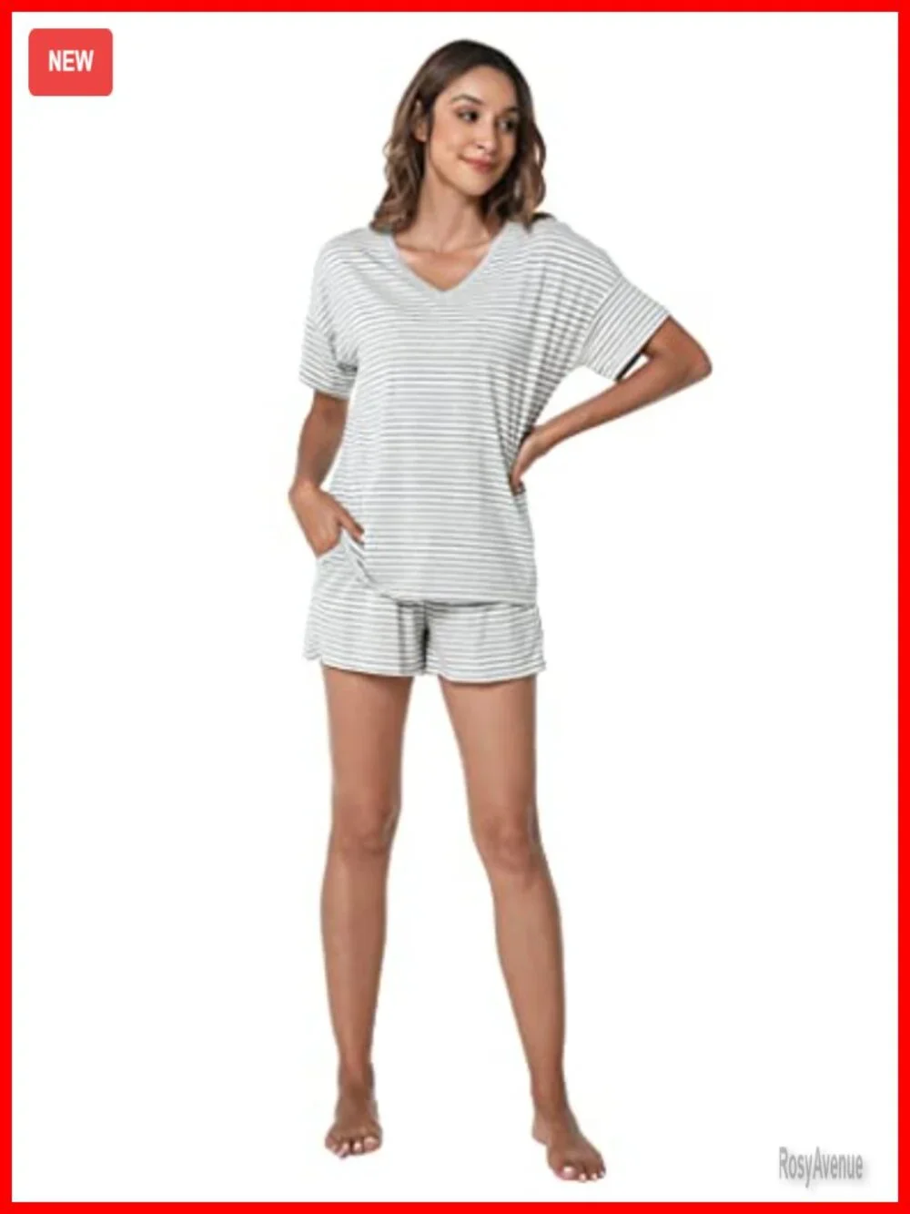 Women's Striped Pajama Set - Viscose from Bamboo Short Sleeve Sleep Shorts